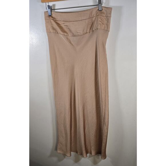 Free People Women's Satin Metallic Maxi Skirt Size 10 Gold Flowy Lightweight - Picture 1 of 7
